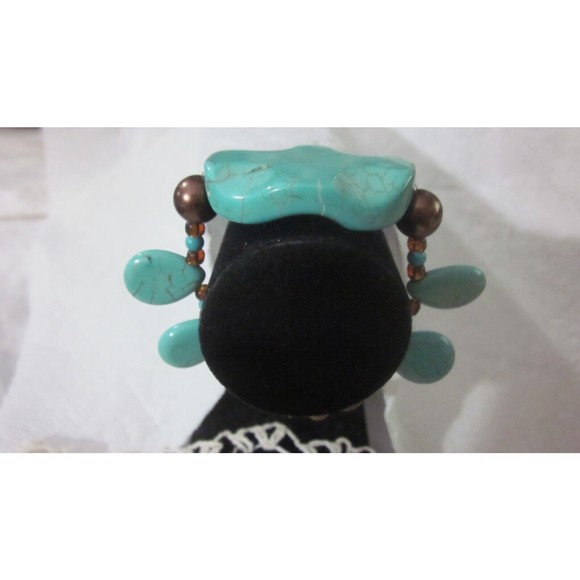 NEW Howlite turquoise teardrop glass beaded STRETCH BRACELET 7" - Picture 4 of 4